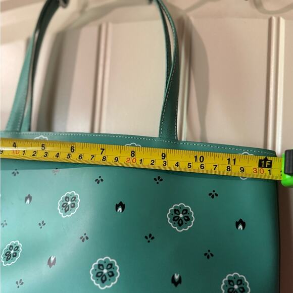 LAMARTHE 💙 Aqua/Teal Leather Tote Bag, Zipper Closure - Picture 4 of 11